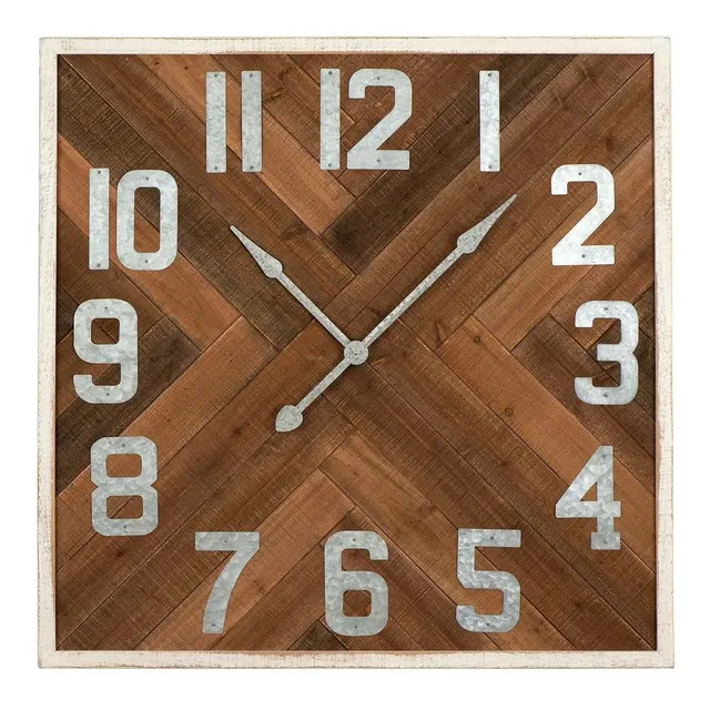Co-op Reloj Pared Madera Teñida Incrustacion Espiga Cuadrada