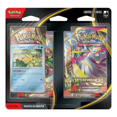 Blister Quadruplo 4 Boosters Pokémon Mega Evolução - Psyduck Megaevolução Português