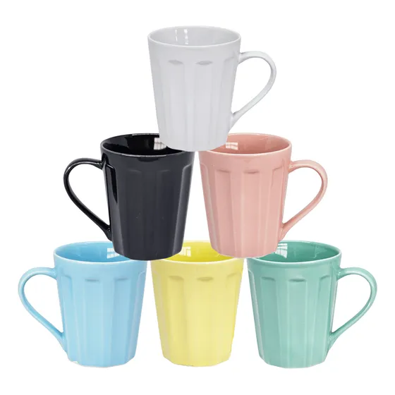 Kit 6 Canecas Canelada Porcelana Xicara Chá E Café 250ml