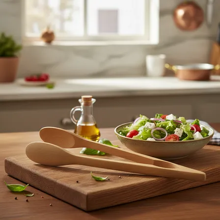 Pegadores De Saladas Pinça Em Bambu Natural Multiuso Palha