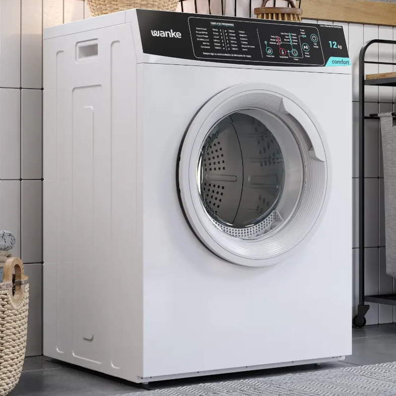 Secadora de roupas de piso Wanke Comfort 12kg na cor branca com painel digital de 12 programas