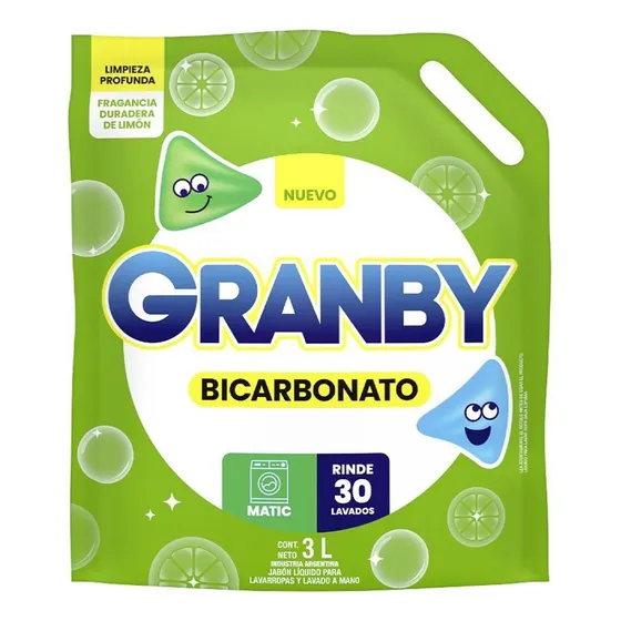 Jabon Liquido Granby Bicarbonato Matic Limon 3 Litros
