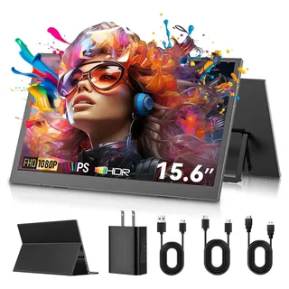Monitor Portátil 15.6 Inch Pantalla Ips Antirreflejo Fhd1080p Hdr Kinwodon Monitores Hdmi, Ultrafino Tipo C Con Soporte,... Negro