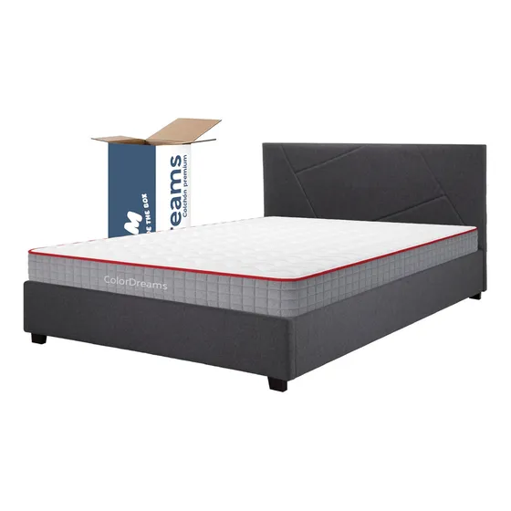 Base De Cama Abatible y Colchón Kingshouse BEDPLEGA-DUOSG20 Memory Foam 135x190x20 cm Con Resortes Pocket Matrimonial Box De Madera Cabecera Color Gris