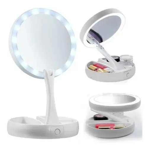 WY Espelho Led Maquiagem Usb Aumenta 10x Usb Cor da moldura Branco