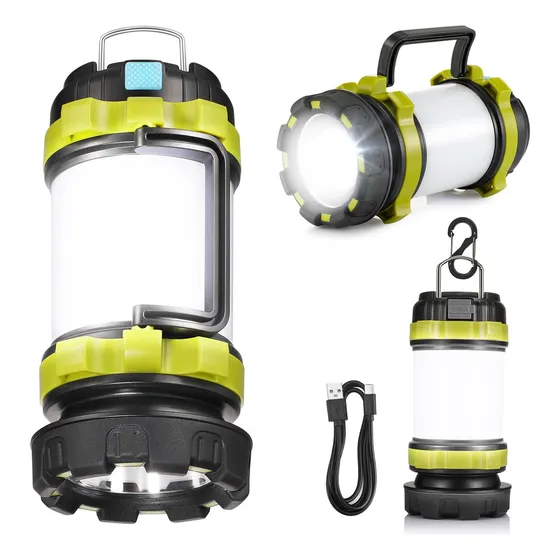 Paquete de linternas LED de camping recargables, linterna portátil con 6 modos de luz, banco de energía de 3600 mAh, IPX4 impermeable, USB C, luces de campamento para huracanes