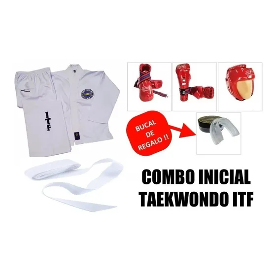 Combo Inicial Taekwondo Itf, Dobok + Juego De Protectores