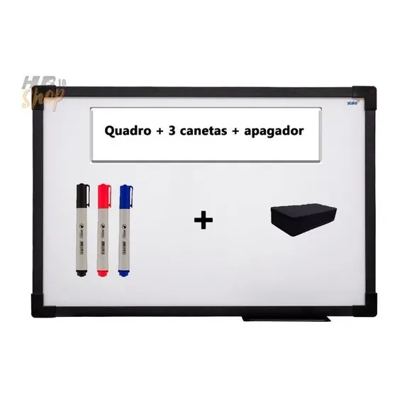 Quadro Lousa Branco Uv Soft Colors 60x40 Moldura Preta Stalo