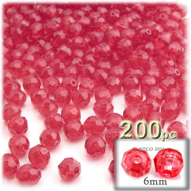 Cuenta Plastico Facetada Transparente Redonda In Color Rojo