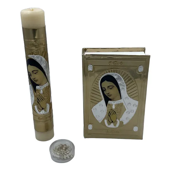 Vela Primera Comunion Kit Biblia Rosario Virgen Cuadro Cs