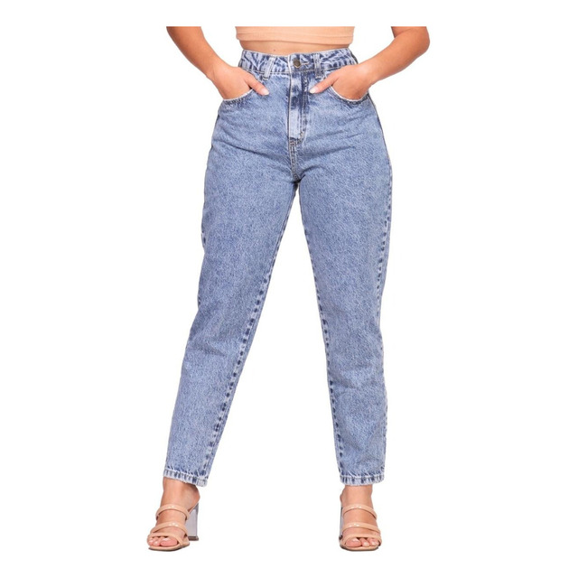 Calça Mom Jeans Feminina Cintura Alta Marmorizada Calça Mom Jeans Feminina Cintura Alta Marmorizada