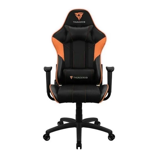 Cadeira de escritório ThunderX3 EC3 gamer ergonômica preto e laranja com estofado de couro sintético