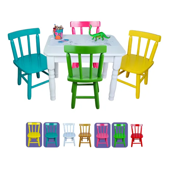 Conjunto Mesa Cadeirinha Infantil Didática Educativa Madeira
