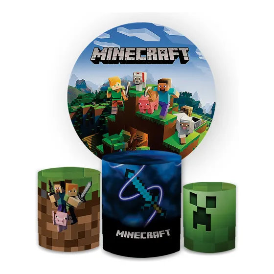 Kit Capa Painel + Trio Cilindros Tema Minecraft Game Jogo