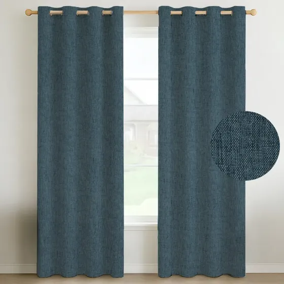 Cortina Blackout Casatua 100% Anti Luz, 2 Paños 140x220 Textura Lino Color Denim