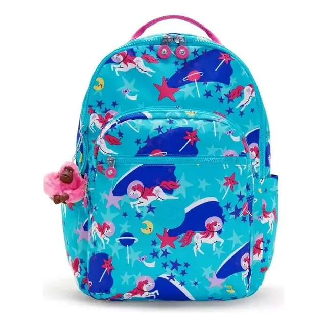 Kipling Seoul Mochila Grande Escolar Compartimento Laptop 15 Colores Color Space Unicorns Diseño De La Tela Unicornios