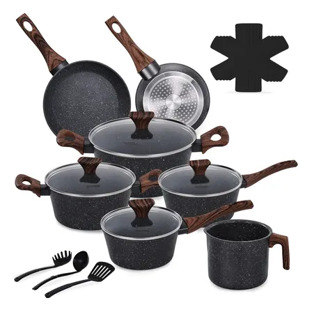 Conjunto Jogo De Panelas Cerâmica Antiaderente 15 Peças 2mm Preto