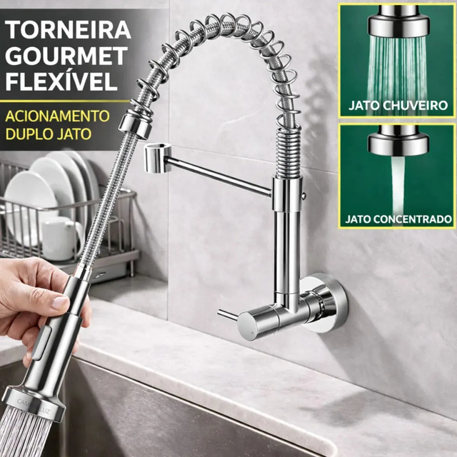 Torneira Monocomando Cozinha Aço Bica Gourmet Parede Flexivel Pia Linha Alto Padrão Cor Pr... Torneira Monocomando Cozinha Aço Bica Gourmet Parede Flexivel Pia Linha Alto Padrão Cor Pr...