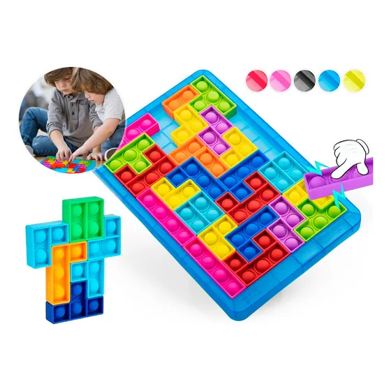 Pop It Rompecabezas Juego Burbujas Bloques Tetris Puzzle Tik Color Celeste - Paz Antiestrés Navidad Motricidad