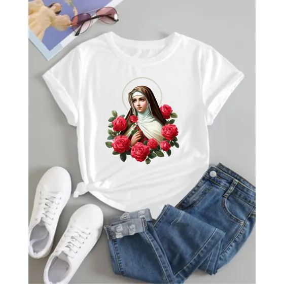 Camiseta Blusa Estampada 100% Algodão Dtf Santa Rita Igreja