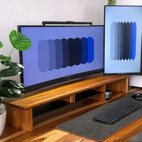 Suporte Monitor Teca 110x22cm Premium Stand Desk Elevado Top
