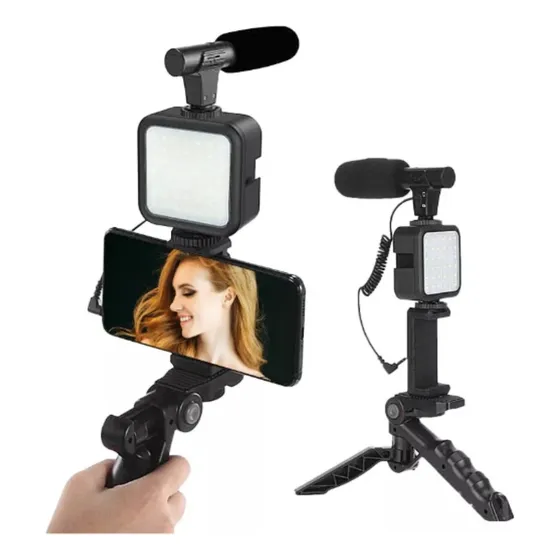 Estabilizador Celular Con Luz Y Micrófono Soporte Bluetooth Color Negro
