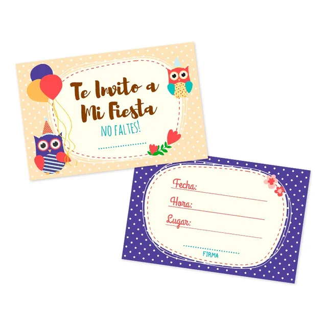 Tarjeta De Cumpleaños Invitación Modelo Búho X 24  