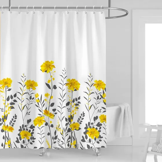 Kikiry Cortina Ducha Floral Amarilla 60  Ancho X 72  Largo