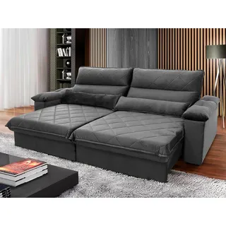 Sofå Retråtil Reclinåvel Grécia 2,10m Suede Velut Cinza C/ Molas No Assento - King House Sofå Retråtil Reclinåvel Grécia 2,10m Suede Velut Cinza C/ Molas No Assento - King House