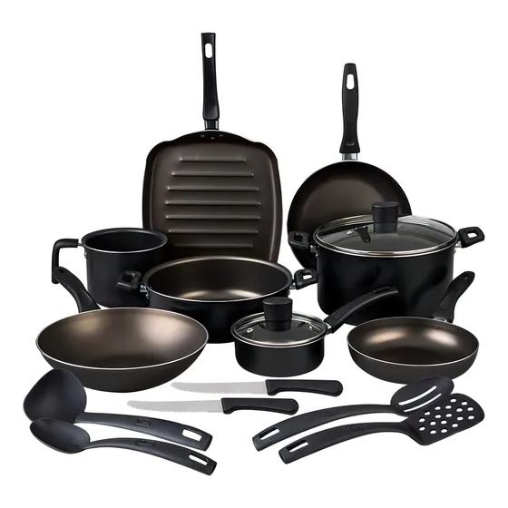 Cinsa Batería De Cocina Sabor 16 Pz Aluminio Antiadherente Negro