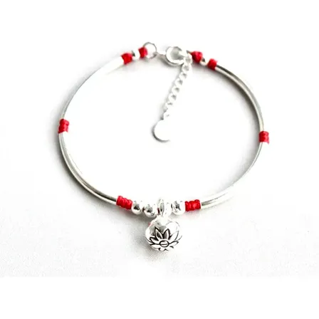 Pulsera Protectora Llamador De Angeles, Plata 925 Hilo Rojo