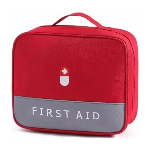Nécessaire Primeiros Socorros Organizador De Remédio Bolsa Cor Vermelho Desenho Do Tecido Liso