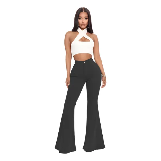 Pantalon Flare Jeans Corte Alto Acampanado Bota Campana Negr