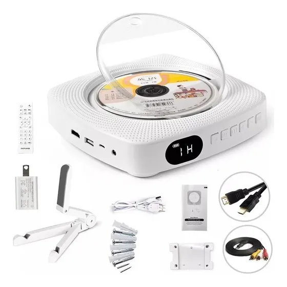 Reproductor De Cd Dvd Bluetooth Armoni Cmh083 Montaje En Pared Color Blanco Hdmi Usb Lector De Tarjetas Woofer Integrado Pantalla Lcd Cubierta Antipolvo Sonido Hd Color Blanco