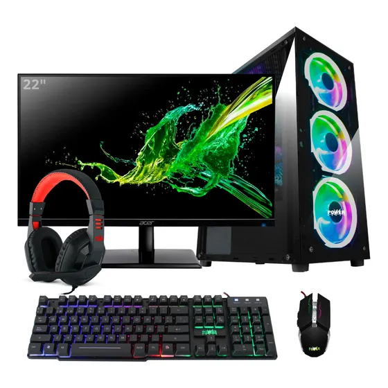 Pc Gamer Rgb Ryzen 5 5600g + 32gb + Ssd 512gb + Monitor 22''