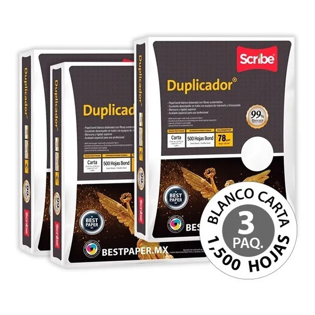 Papel Duplicador Blanco Carta - 3 Paquetes Con 1,500 Hojas