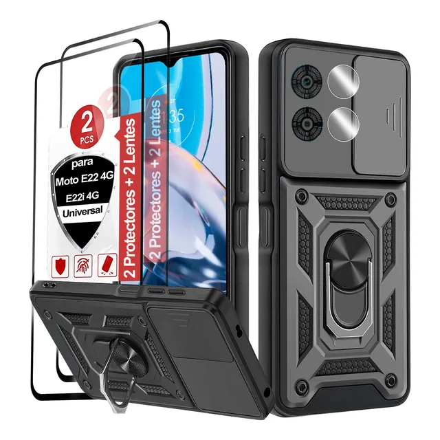 Funda Para Motorola Anillo Uso Rudo + 2 Micas Y 2 Lentes