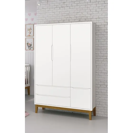 Guarda-roupa Retrô 3 Portas Classic Branco/madeira - Reller