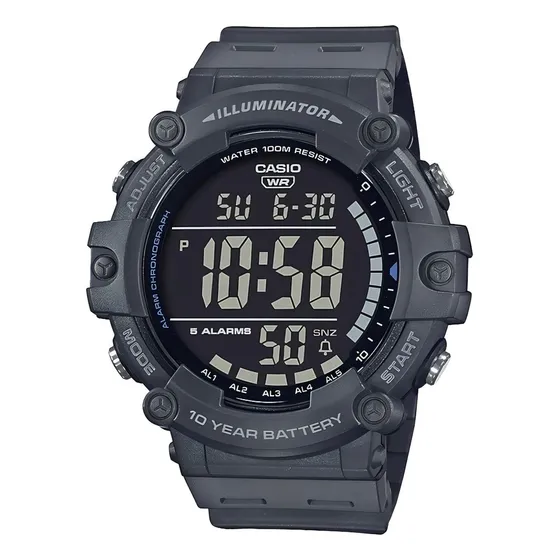 Reloj pulsera Casio AE-1500WH con correa de resina color gris - fondo negro