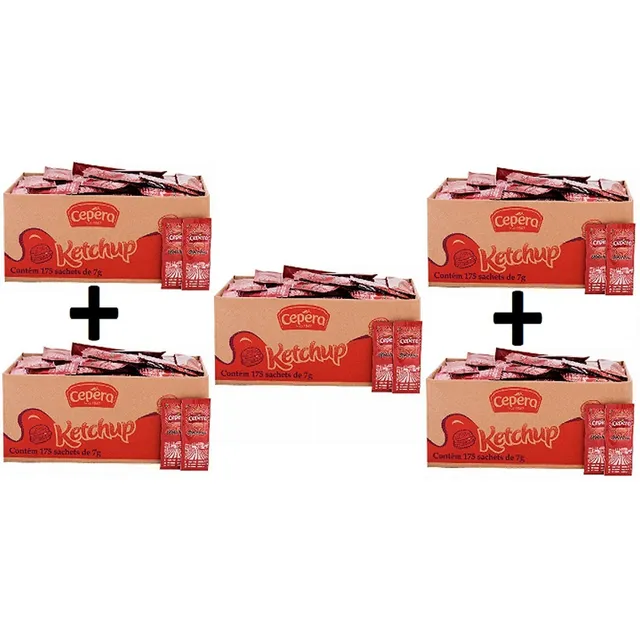Kit 5 Caixas Ketchup Cepêra Sachê Com 175 Mini Sachês De 7g