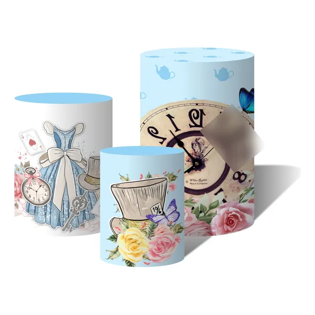 Trio Capas Cilindro Alice No País Das Maravilhas Elementos