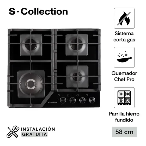 Linea S-collection Encimera Sole A Gas Vidrio 58cm Solco066 Color Plateado | Cuotas sin interés