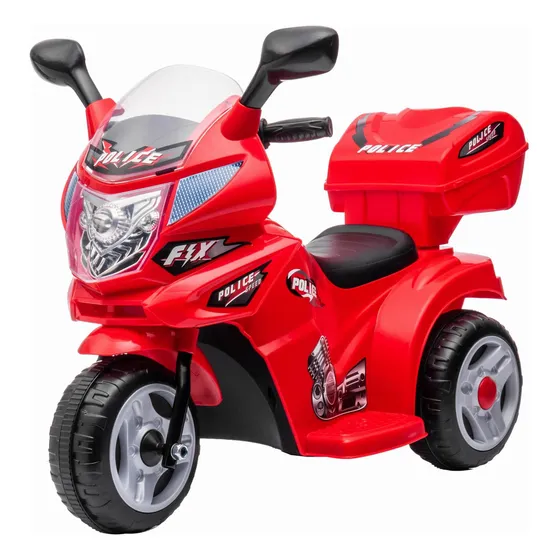Moto Infantil A Batería De Policía De 6 Volt Con Baul Color Rojo