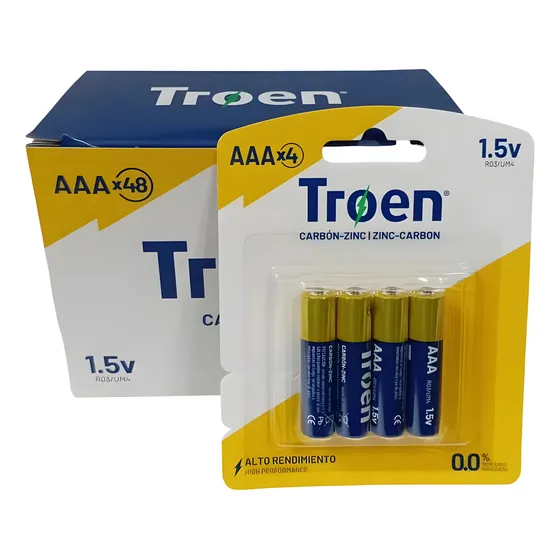 Baterías Pilas Carbon Aaa Marca Troen Caja (48) Unidades