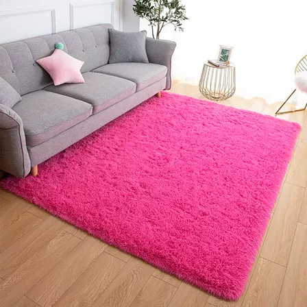 Tapete Felpudo 1,00x1,40 Peludo Macio Shaggy Sala Quarto Leve Lava Fácil Pink Casa Laura Enxovais