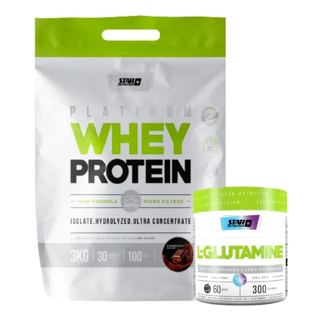 Proteína Whey Protein 3kg + Glutamina Combo Strar Nutrition