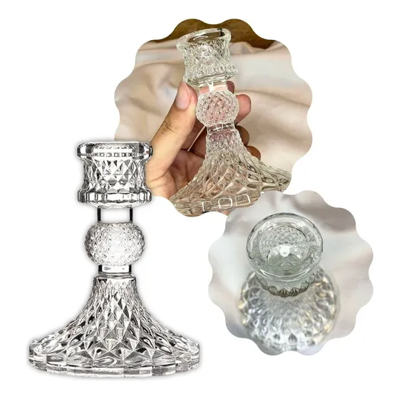 Castiçal De Vidro Candelabro Decorativo Premium Alto Brilho E Elegante