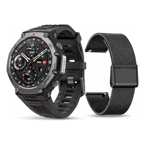 Smartwatch Amazfit Serie 3 Pro T-Rex 3 Pro tela de 1.732" com pulseira de 2 silicone nylon com pulseira cor preto