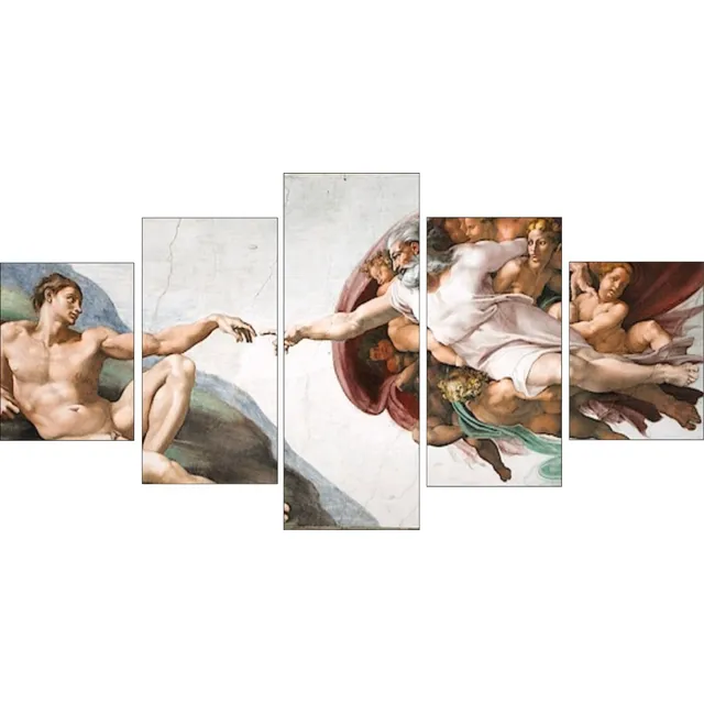 Quadro 5 Peças Mosaico Adão Dedo De Deus Michelangelo  Mdf