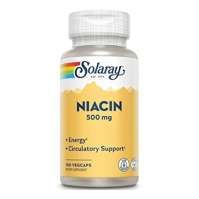 Vitamina B3 de Solaray, niacina, 500 mg, 100 cápsulas, sabor vegano sin sabor